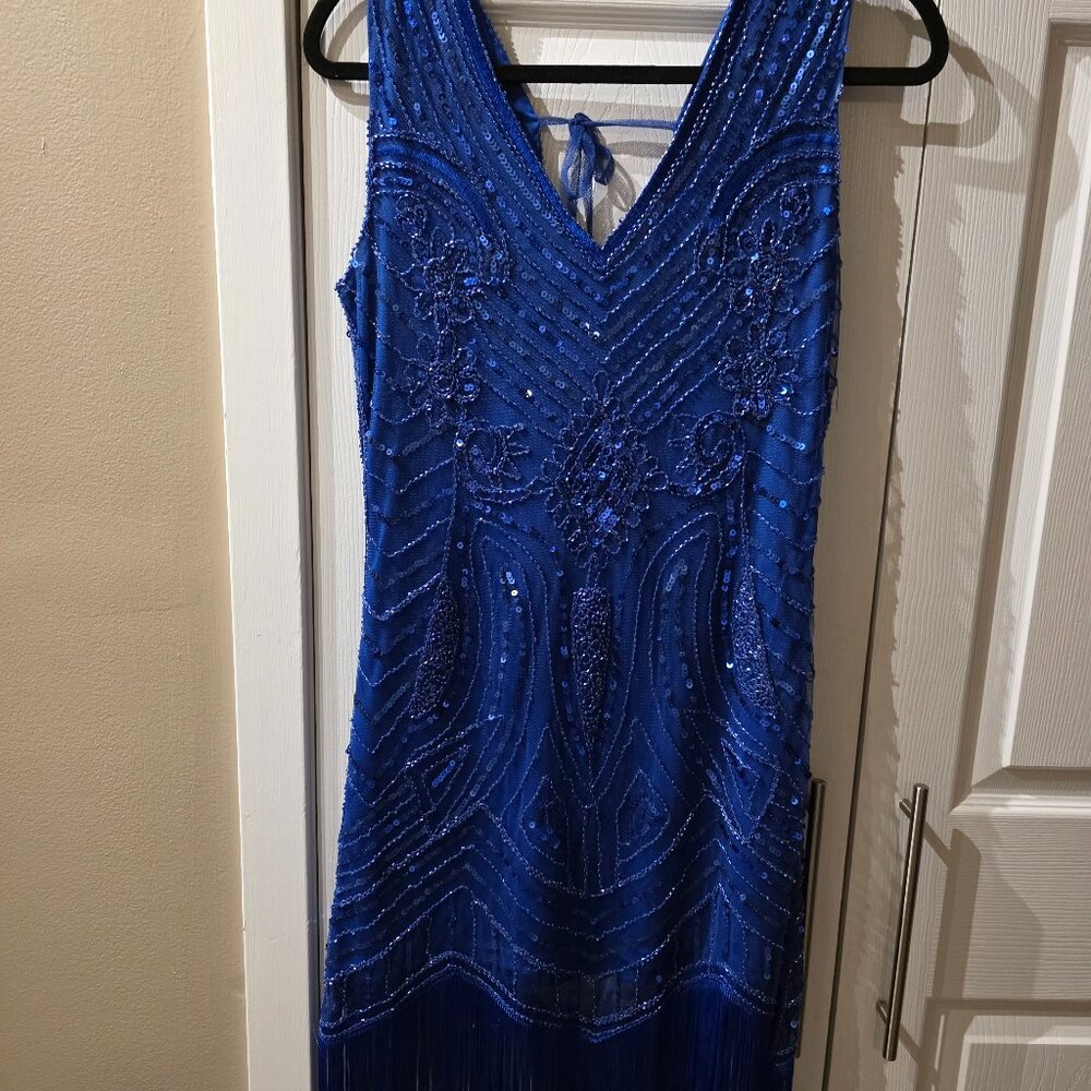 Stunning Royal Blue Beaded Flapper Dress